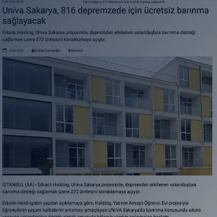 Erkanlı Holding Deprem Yardımı ile Univa Sakarya'da ücretsiz konaklama.