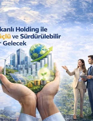 Erkanlı Holding’in güçlü ve sürdürülebilir geleceğe odaklanan vizyonunu, doğal enerji kaynakları ve yenilikçi projelerle vurgulayan dijital görsel.
