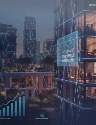 Alternatif gayrimenkul yatırımları kapsamında Erkanlı Holding’in öğrenci evleri ve co-living projelerini temsil eden modern görsel